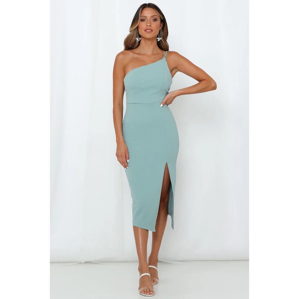 Hello Molly Taking It Back sage one shoulder sexy dress